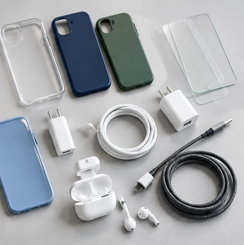 Fundas, vidrios templados, cargadores, cables y auriculares.