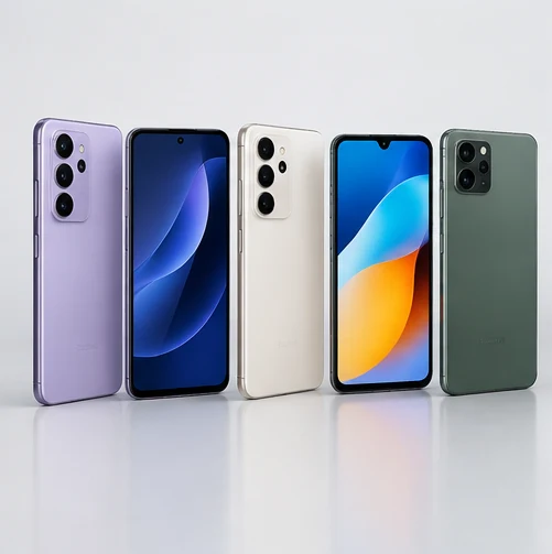 Varios celulares modernos de distintos modelos y colores.